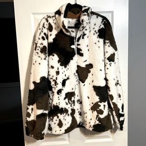 Sherpa Cow Print Crew Sweatshirt